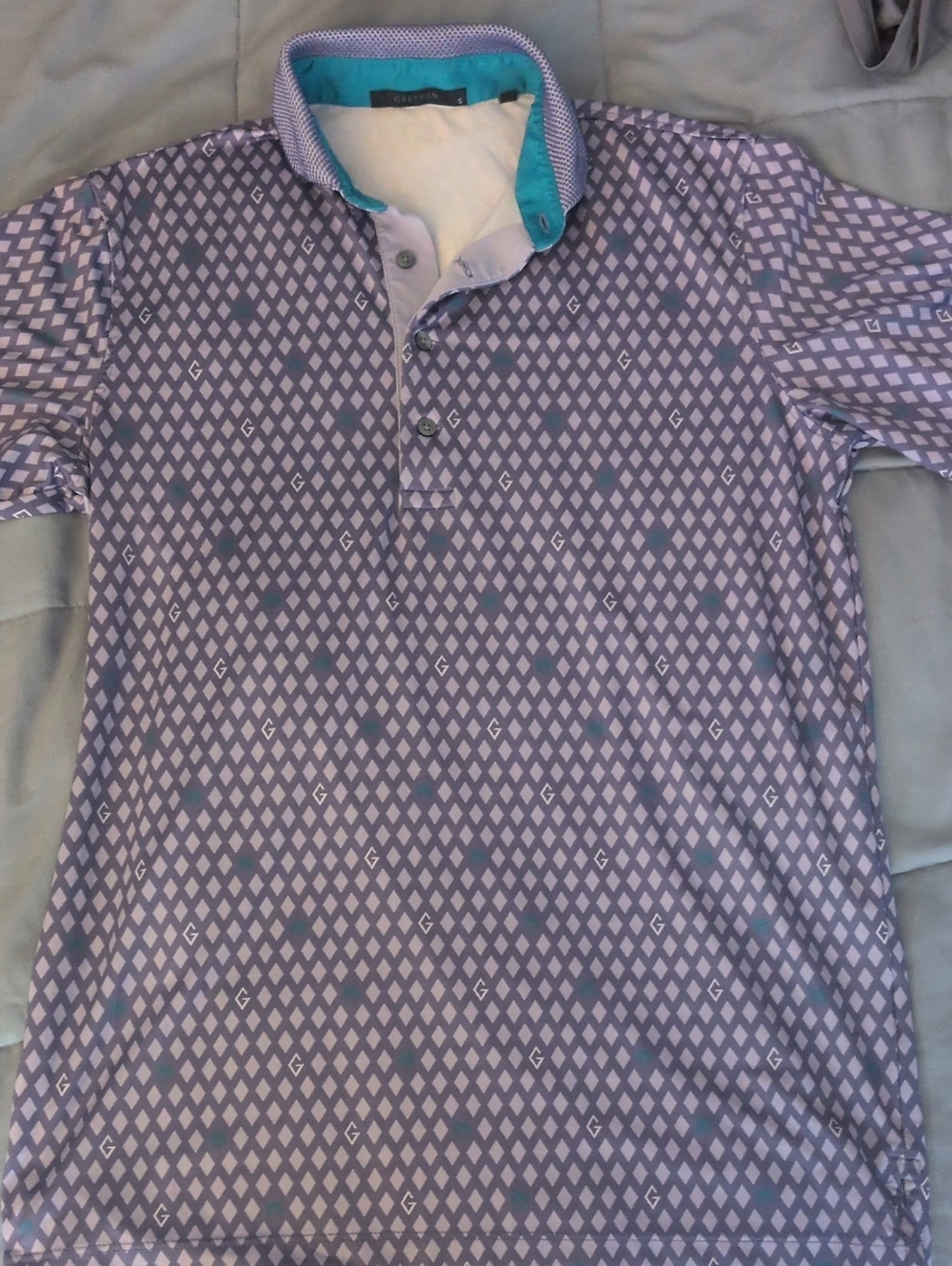 Greyson Lavender Geometric Polo with Teal Trim